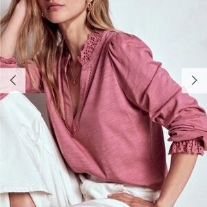 NWOT Boden Pink Lace Detail Women's Blouse